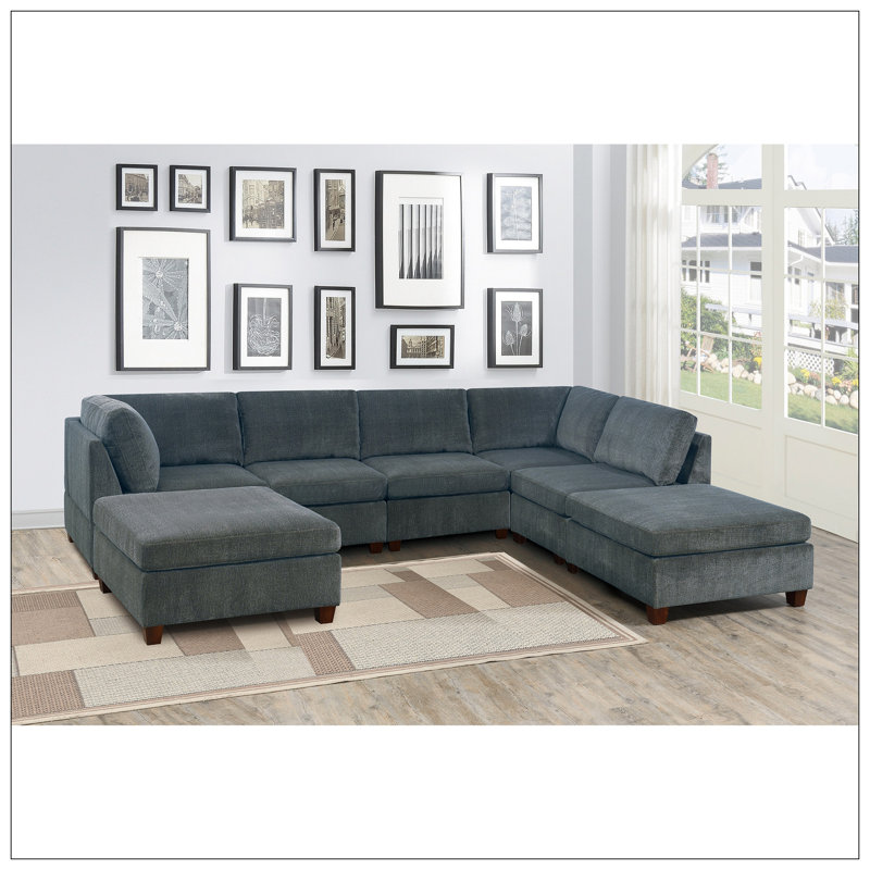 Chenille Modular Sectional Sofa, Gray Polyester Blend, 35" H x 37" W x 37" D