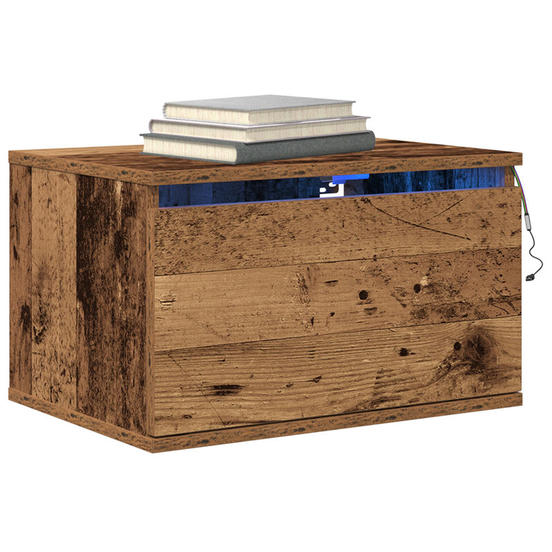 Wall-Mounted Bedside Cabinet Compact, Old Wood
