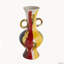Vase rond en céramique de 16,3 x 16,3 x 35 cm (6,4 x 6,4 x 13,8 pouces) avec finition multicolore abstraite et poignées