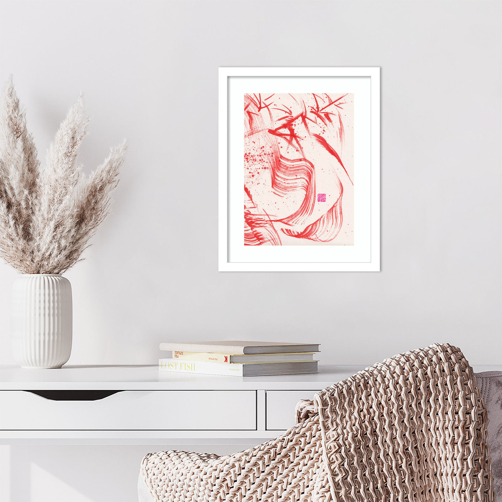 Lemma "Zen Bamboo Ink Abstraction 2" Print, White, 17" H x 14" W
