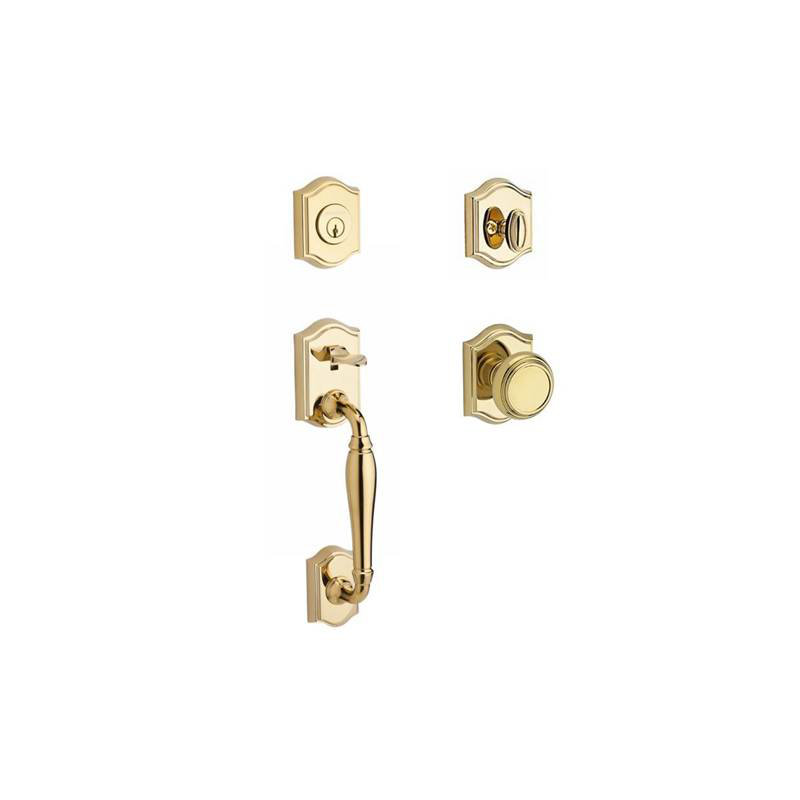 Westcliff Handleset with Single Cylinder Deadbolt and Door Knob and Rosette, Keyed Different, Yes, Polished Brass