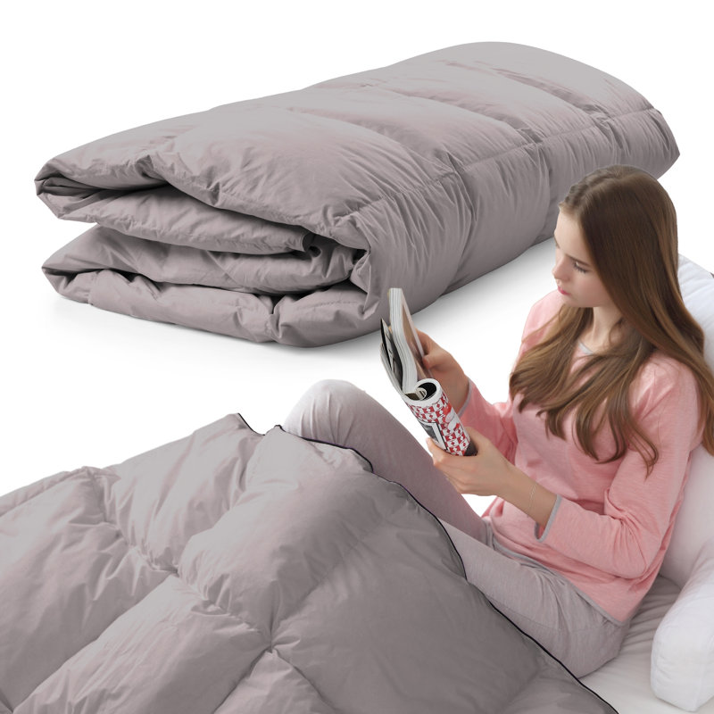 Baffle Box Stitch Comforter, Gray, Twin Comforter 