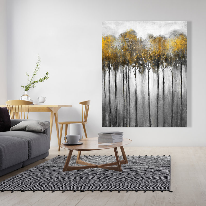 Abstrait forêt jaune - Toile contemporaine pour la décoration intérieure, H 60 po x l 48 po