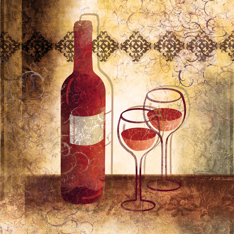 Wine And Glasses Warm I - Wrapped Canvas Painting, 51cm H x 51cm W x 3.8cm D