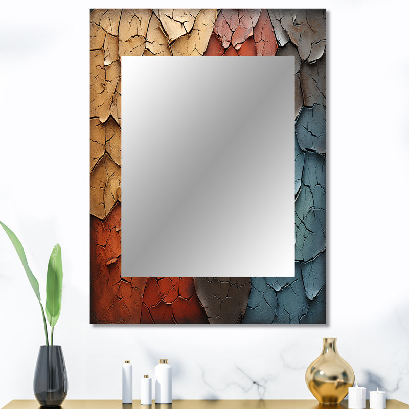 Blue Beige Abstract Redwood Tree Collage - Redwood Wall Mirror, Traditional Decorative Mirror, Printed Metal Art, 40" x 30"