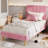 Gurit 43'' Modern Twin Bed Frames with Upholstered Velvet Headboard, Low Profile Design with Strong Wooden Slats, No Box Spring Needed and Noise-Free-2026830448-2019067895
