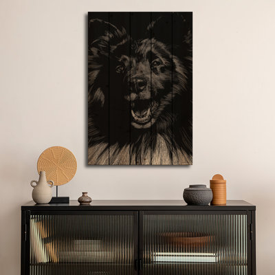 Wood Wall Art Print - Canine Scratchboard IX by Julie T. Chapman