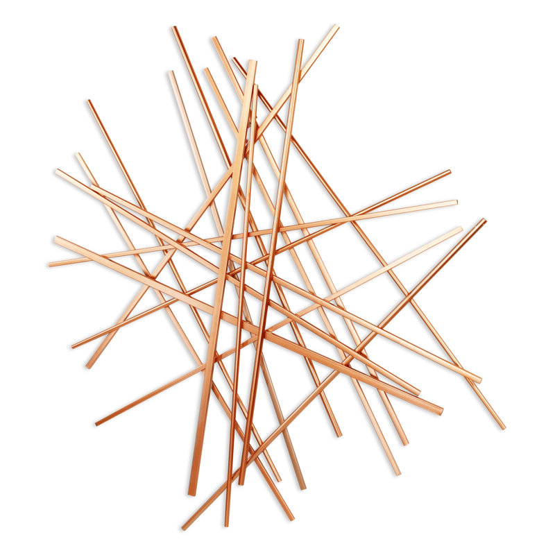 Handmade Modern Abstract Wall Decor on Metal, Rose Gold, 35" H x 33.5" W x 1.25" D