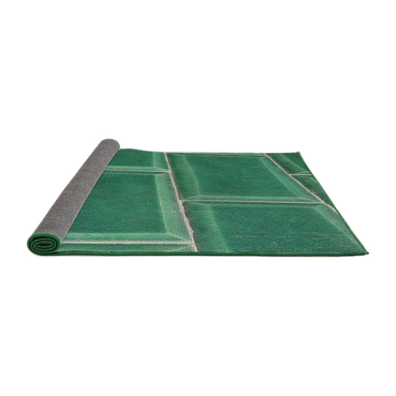 Tapis à motif géométrique vert, Rond 3 pi