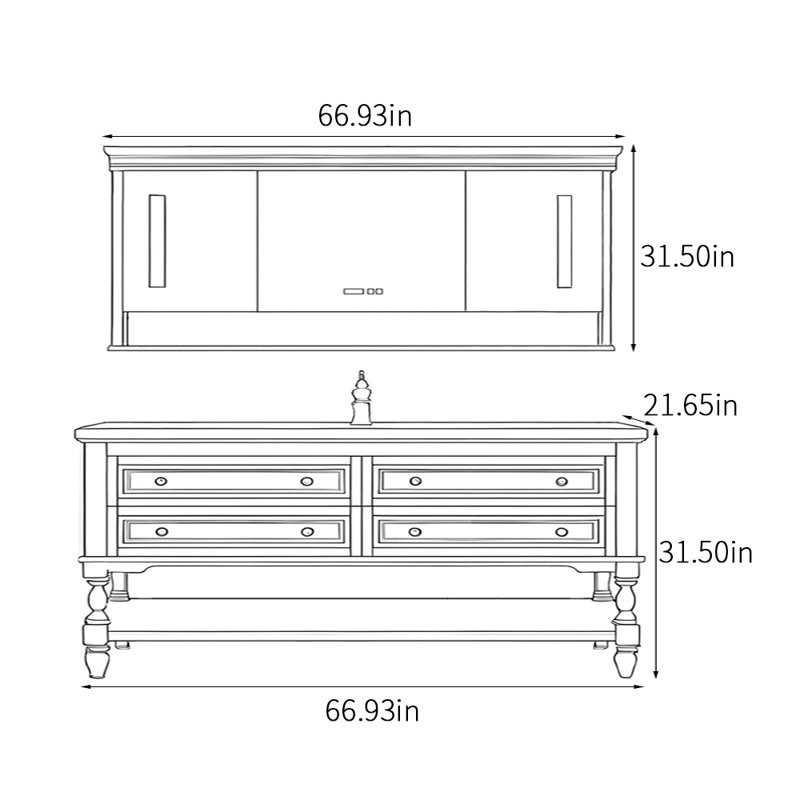 Armoire de salle de bain américaine rétro, Noir, H 31,5 po x l 66,93 po x P 21,65 po