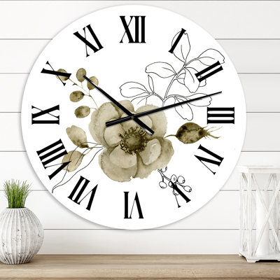 Anémone bouquet de fleurs avec branches d'eucalyptus II - Horloge murale traditionnelle