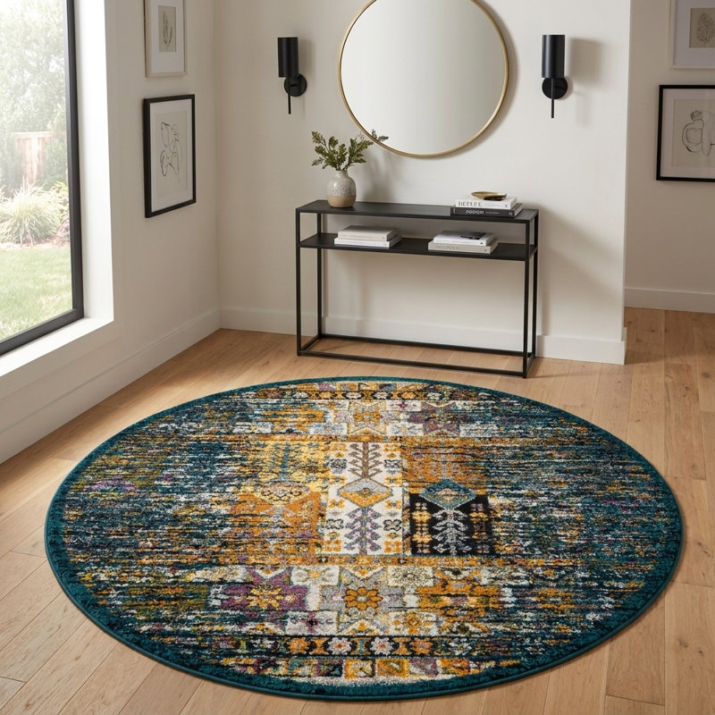 Tapis Kristen Naplate, Teal, Round 5'3"