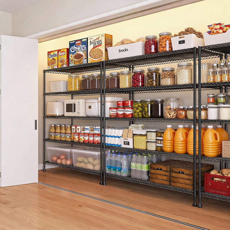Étagère grillagée réglable à 5 niveaux, support de rangement autoportant en métal robuste, organisateur enduit d'époxy résistant à la rouille, l 47,2 po x P 17,7 po x H 71 po pour la cuisine, le garde-manger, le garage, la buanderie et l'entrepôt