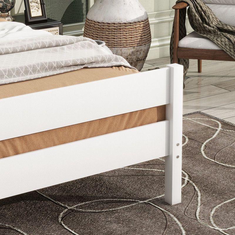 Lit simple avec tête et pied de lit, lit en bois d'hévéa, blanc