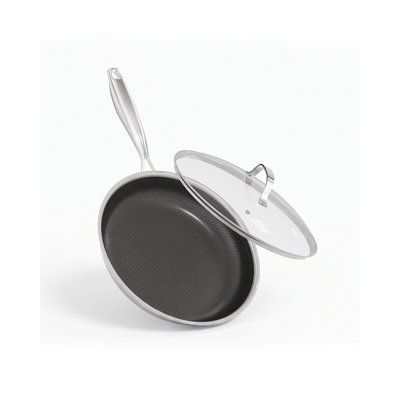 10‑Inch 3‑Layer Stainless Steel Non‑Stick Frying Pan with Lid, Dishwasher & Oven‑Safe, PFOA‑Free, Suitable for All Hob Types, Heat‑Resistant Handle