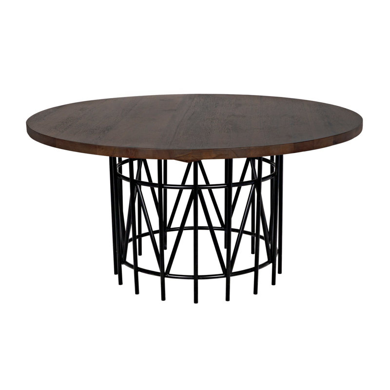 Silberman Round Walnut Wood Top Industrial Dining Table