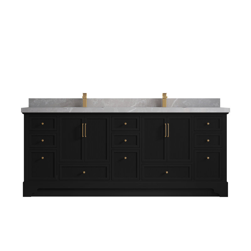 Ensemble de meuble-lavabo double 84 po Alys (option boutons), Gris perle