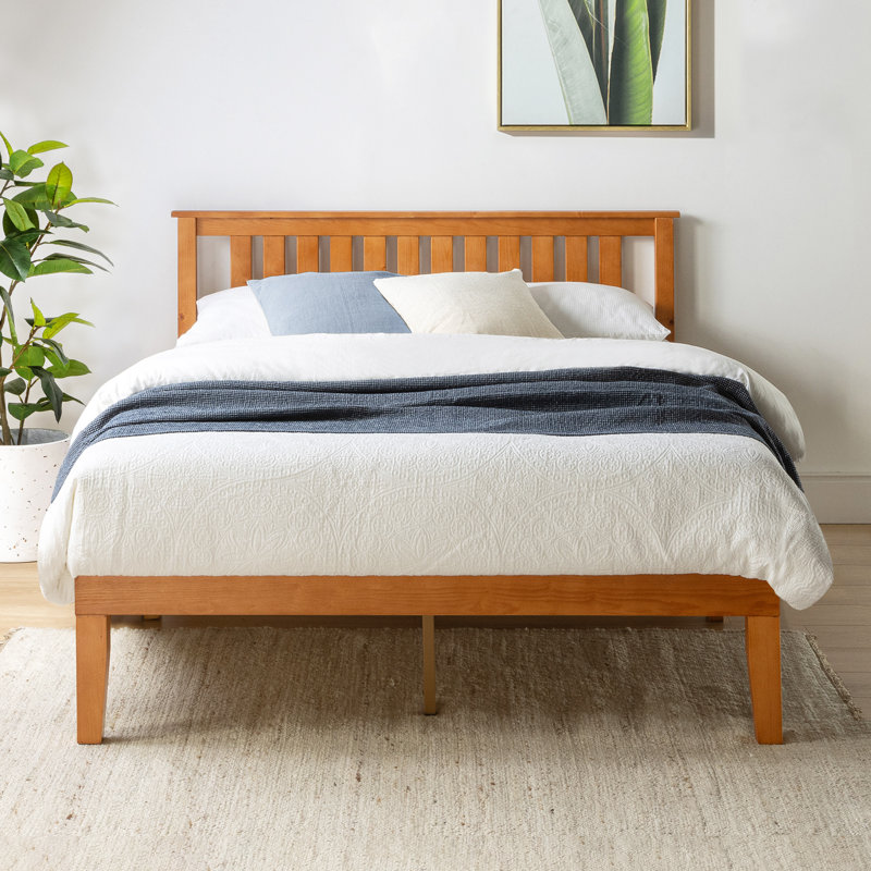 Lit plateforme en bois massif Travie, Double, Naturel