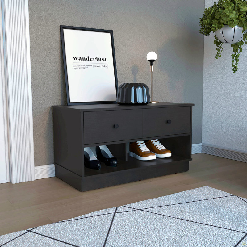 Banc de rangement, tablette inférieure, deux tiroirs, pour le salon de la chambre à coucher, Noir