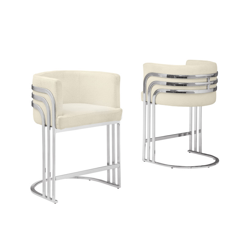 Tabouret de bar Teddy (24 po) et tabourets de bar (29 po) avec structure chromée, Crème, Tabouret de comptoir 24 po