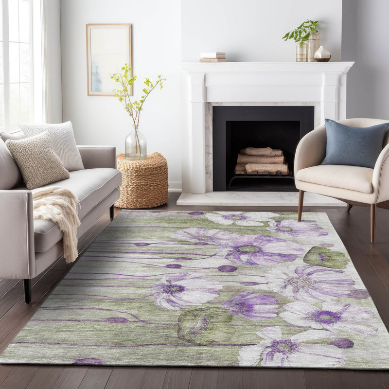 Premium Machine Washable Prisco Purple Rug, Rectangle 3' x 5'