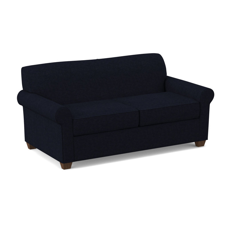 Finn Rolled Arm Sofa with Reversible Cushions, Montana Walnut, Fluff Carbon, 34" H x 75" W x 36" D