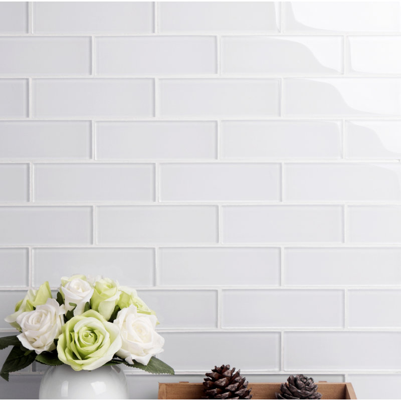 Premium 2" x 6" Straight Edge Glass Mosaic Subway Tile, White