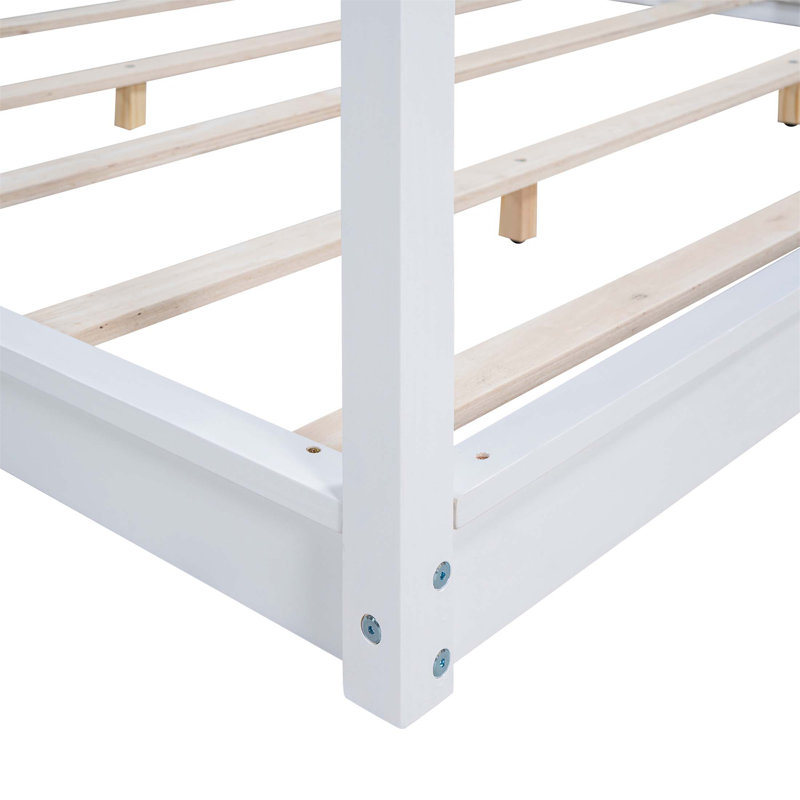 Lit plateforme à baldaquin avec pieds de support, bois de pin durable et panneau de fibres à densité moyenne, aucun sommier requis, conception moderne