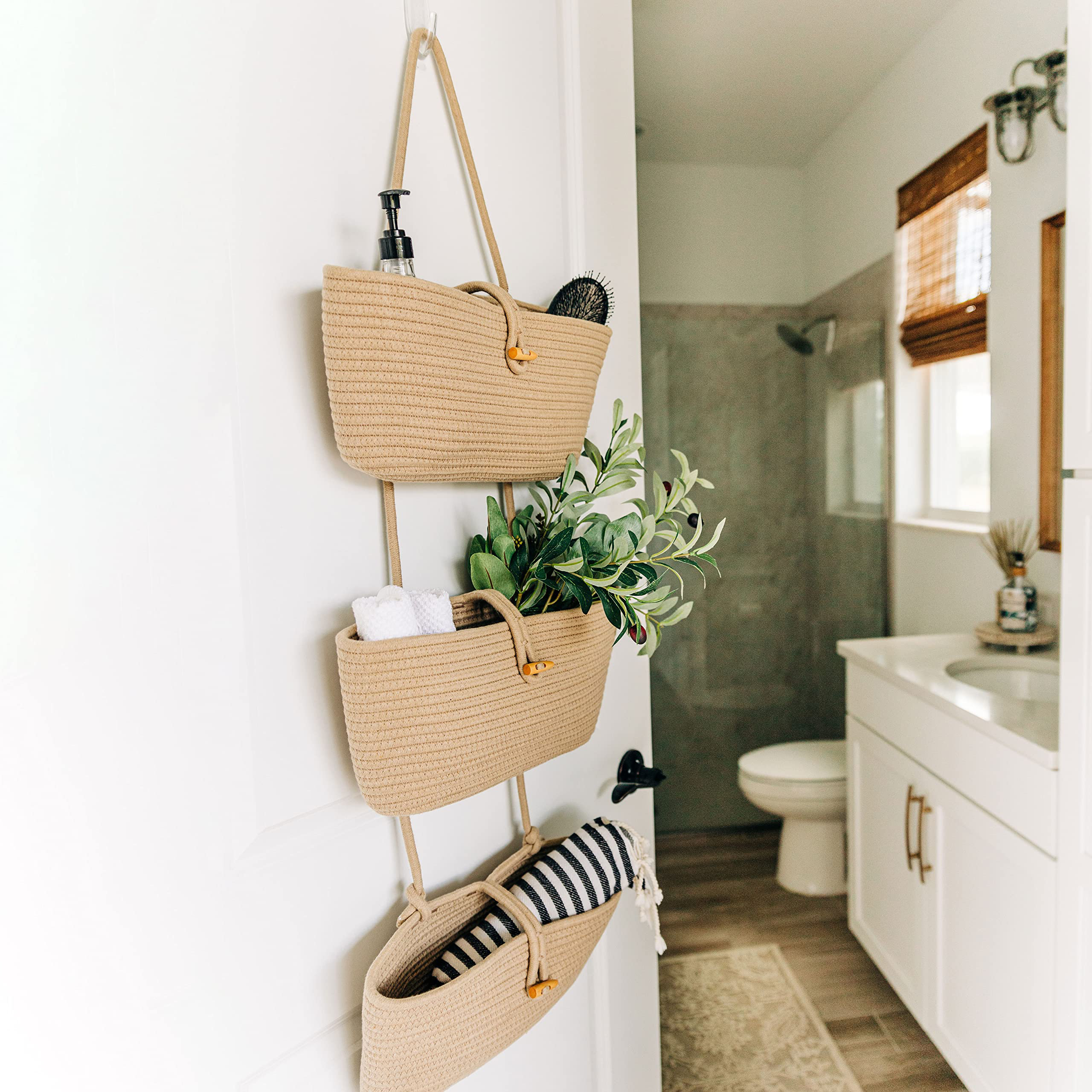 wanmo Over The Door Hanging Basket For Organizing, 3-Tier Hanging