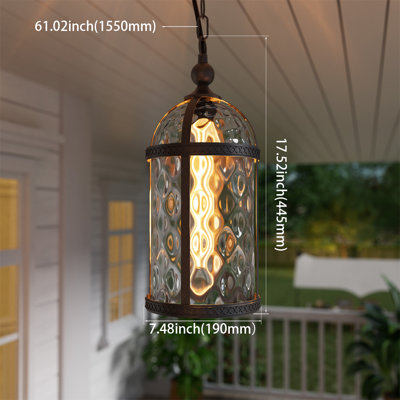 Luminaire suspendu d'extérieur en verre, lanterne suspendue d'extérieur de style industriel 18 po, base E26, noir