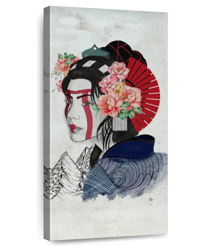 Portrait de femme Geisha, H 36 po x l 18 po