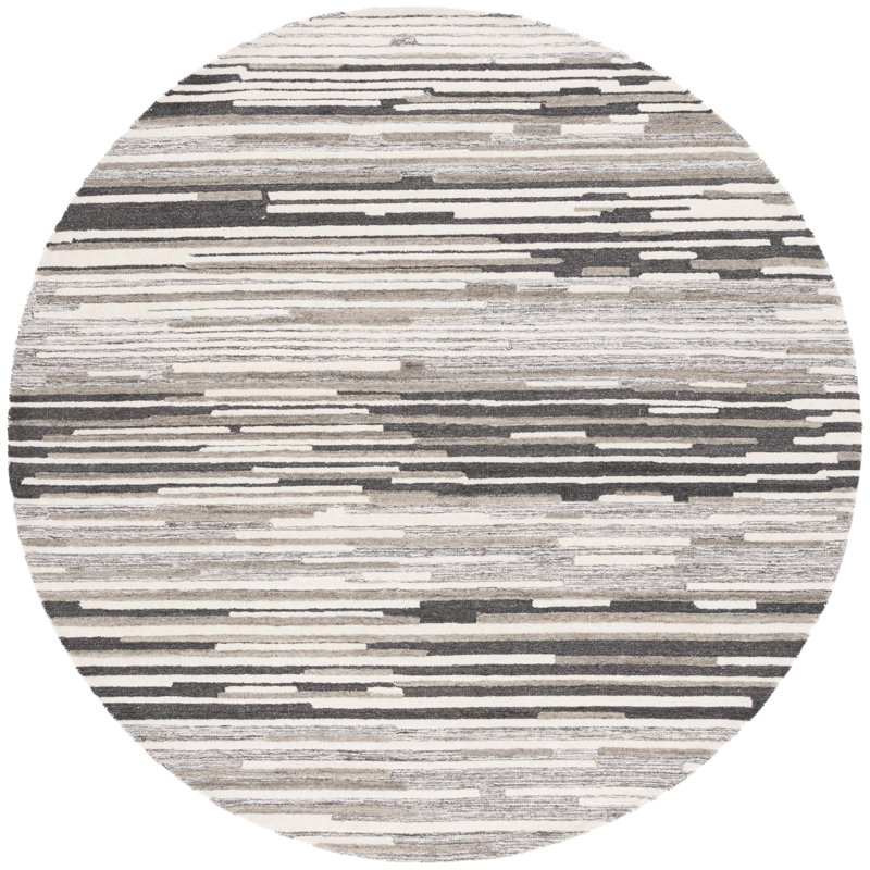 Rizzuto Abstract Hand Tufted Wool/Cotton Area Rug in Beige/Gray, Round 7'