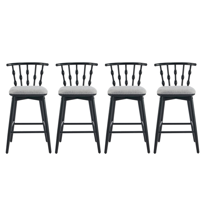 Tabouret de bar d'intérieur en bois Doria, finition noire avec revêtement gris, ensemble de 4