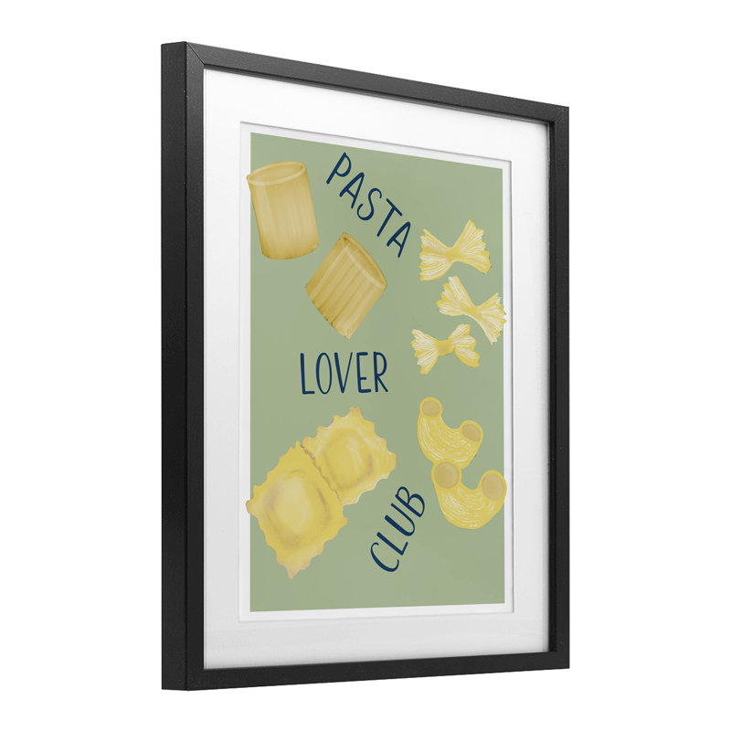 «Minimal Pasta Lover Club», reproduction sous verre encadrée, design par Robin Maria, Cadre noir minuit, H 16 po x l 13 po