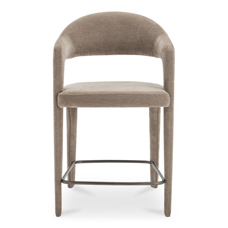 Tabouret rembourré Cathline, Tabouret de comptoir (siège d'une hauteur de 26,4, Cuir véritable brun