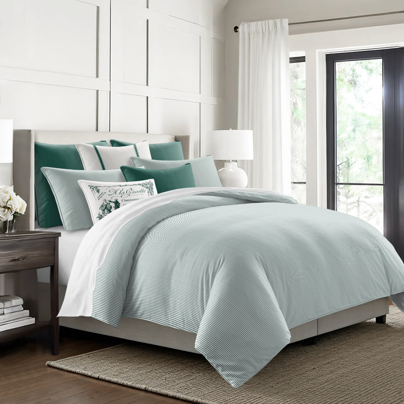 Jaxon Stripe Cotton Reversible Coverlet Set, Cal.King Coverlet/Bedspread + 2 King Shams, Evergreen
