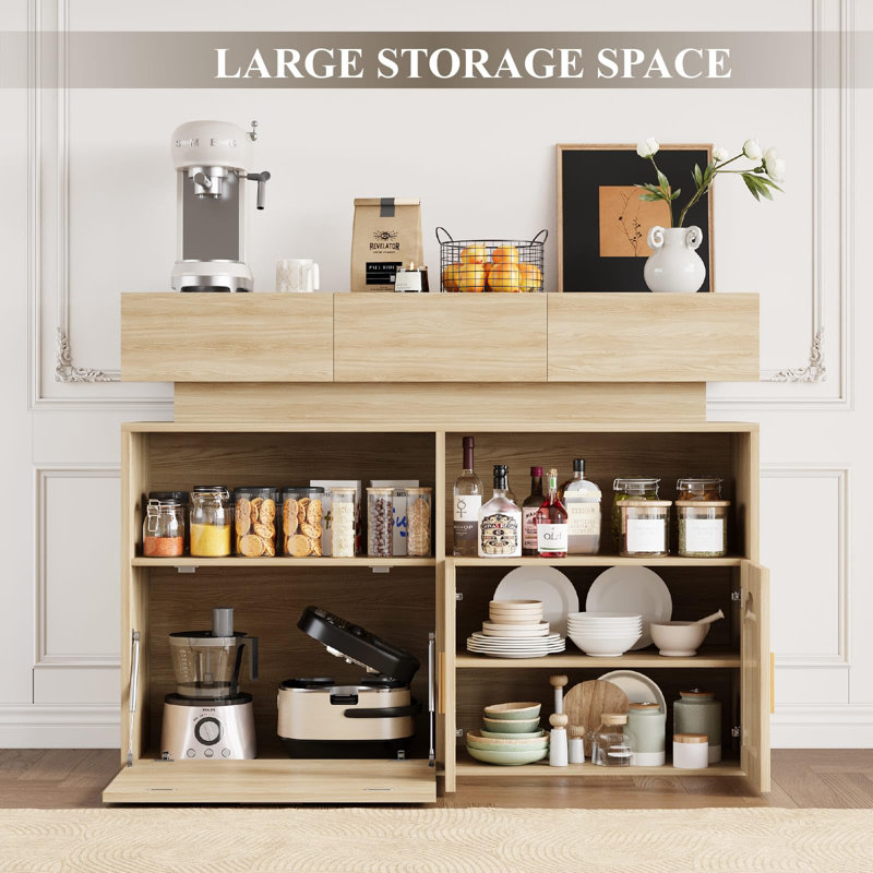 Coffee Bar Cabinet,Kitchen Storage Cabinet with 3 Drawers,Sideboard Buffet Cabinets with Ajustable Shelf,Wood Coffee Bar Table for Dinning Room/Living Room/Kitchen