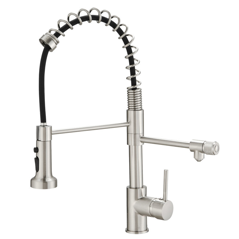 Robinet d'évier de cuisine contemporain avec purificateur et eau potable - Filtre rétractable au fini nickel brossé