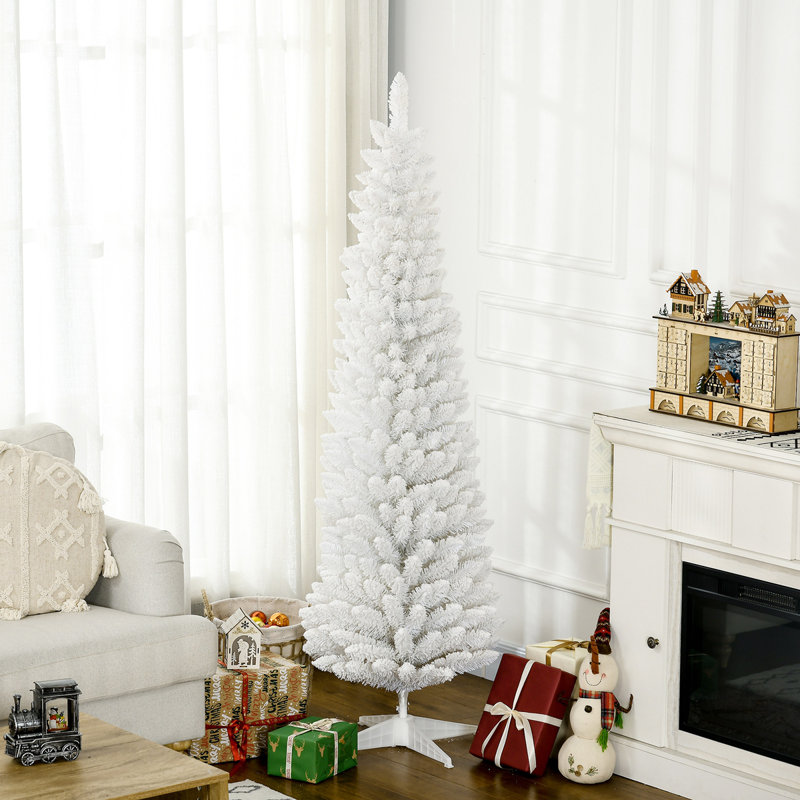Arbre de Noël artificiel enneigé 6 pi, arbre de Noël mince avec branches réalistes et base en plastique