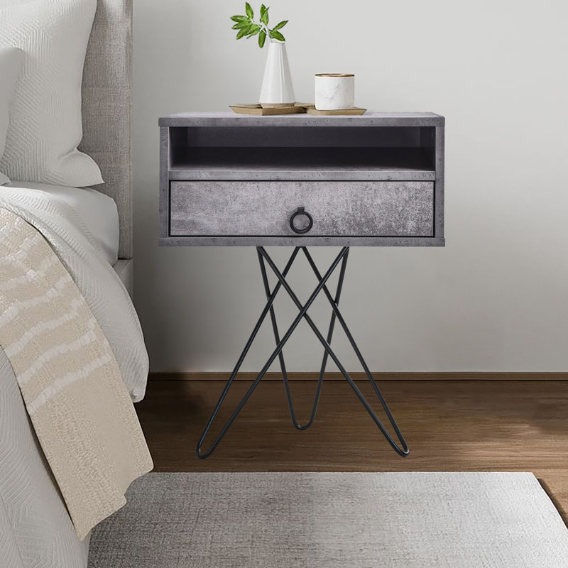 Prewitt 50.2cm W Particle Board / Chipboard Bedside Table, Iron Slate