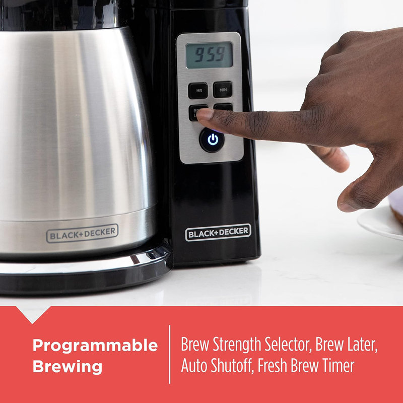 BLACK+DECKER 12 Cup Thermal Programmable Coffee Maker With Brew Strength  And VORTEX Technology, Black/Steel & Reviews | Wayfair
