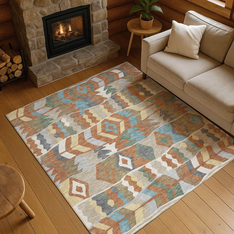 Machine Washable Indoor/Outdoor Chantille ACN2844 Lodge Rug, Rust, 8' x 10'