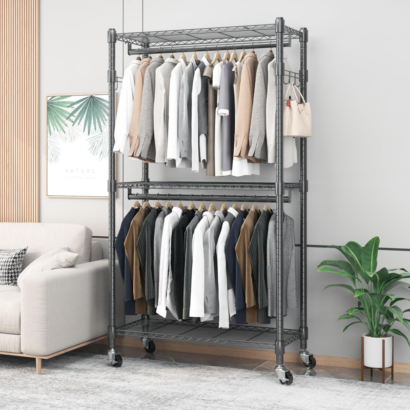 Everley 90cm W Rolling Clothes Rack, Black