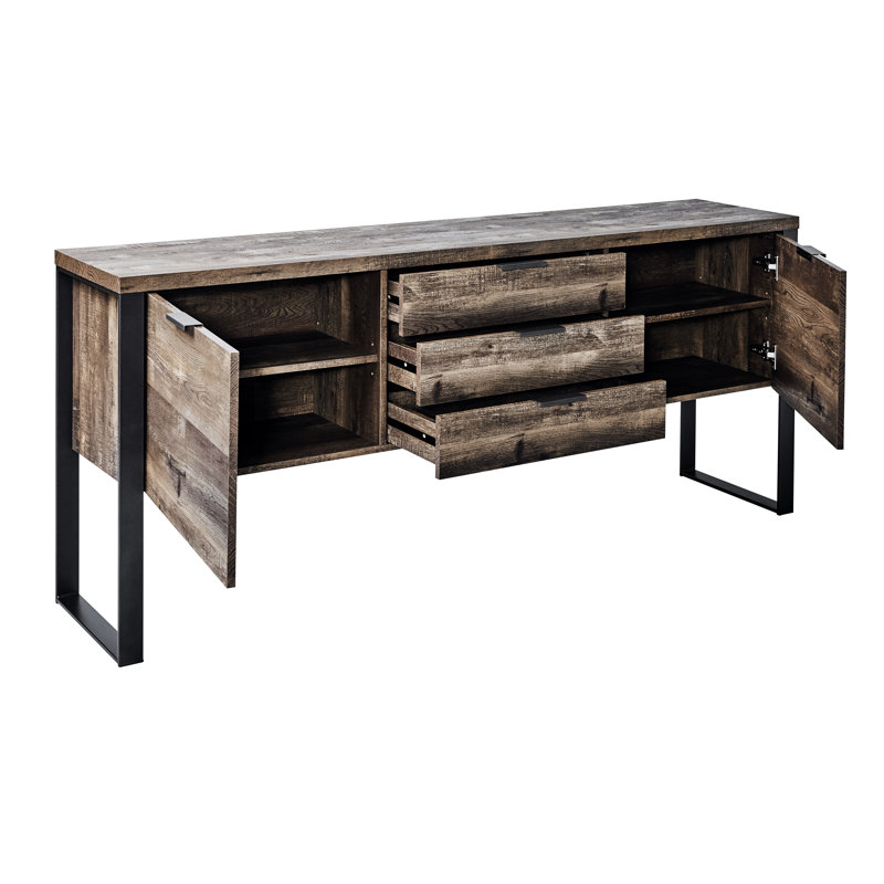 Buffet avec cadre en métal 70,87 "avec 3 tiroirs et 2 portes Draylen, Chêne rétro