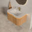 Meuble-lavabo de salle de bain et meuble-lavabo rayé à bords arrondis avec tiroir, lumière à capteur, lavabo intégré en pierre frittée à motif de travertin, pré-assemblé