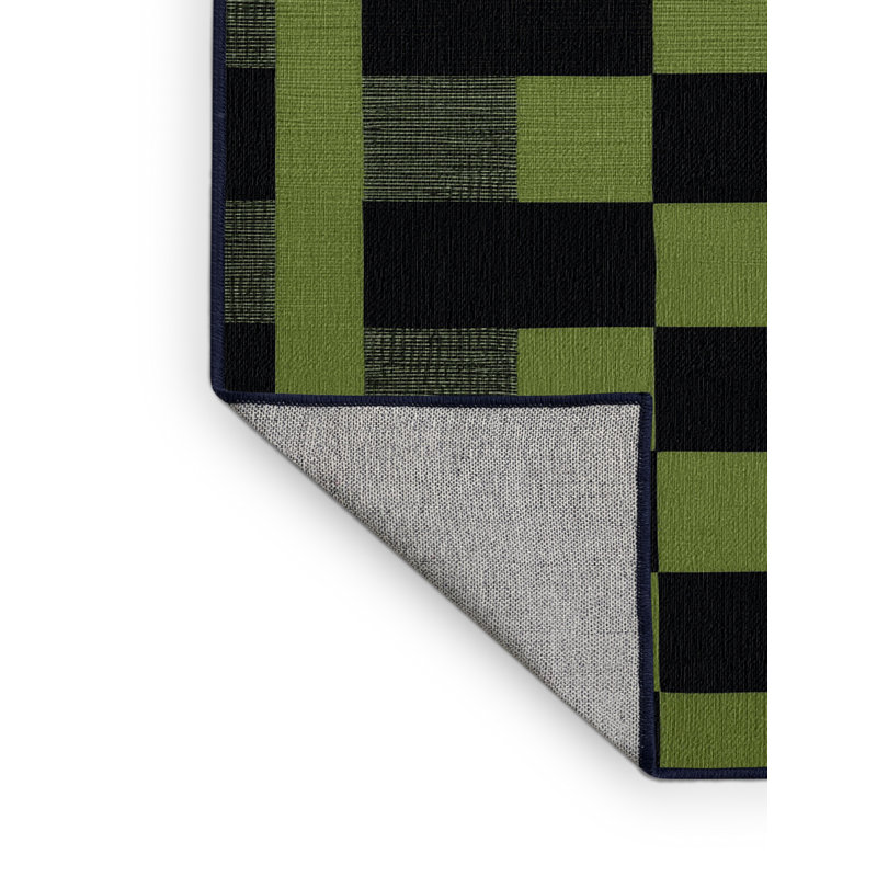 Tapis bleu à carreaux lavable à la machine, Rond 7 pi