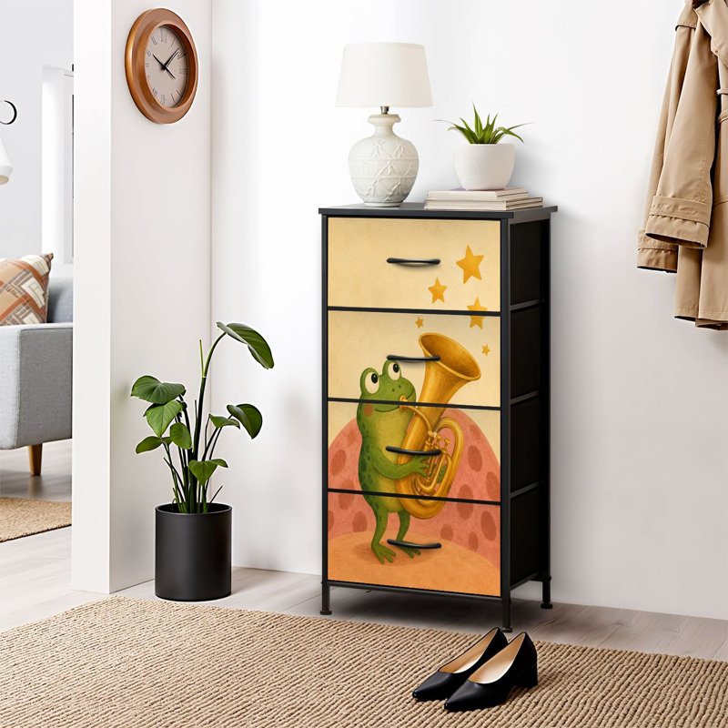 Commode 4 tiroirs pour chambre à coucher, commode étroite, plateau en bois et structure de bureau en fer 18 po x 37,5 po (lxH)