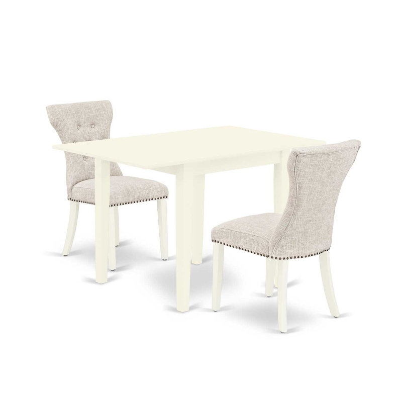 Ensemble de table de salle à manger rectangulaire en bois massif avec plateau Dropleaf, Lin blanc, Gris