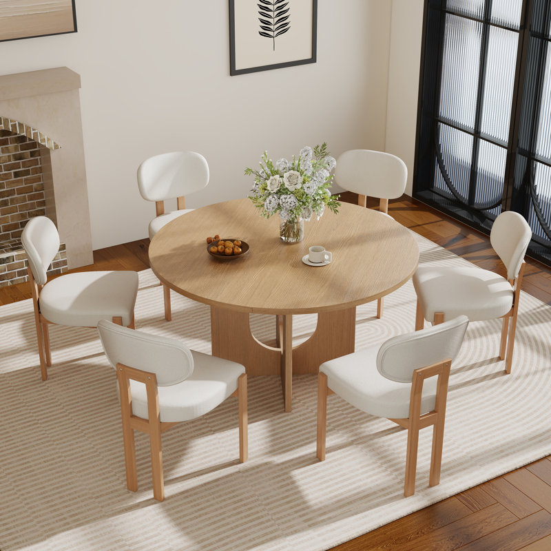 Ensemble de salle à manger Farmhouse, Beige, Brun, 1 table + 6 chaises