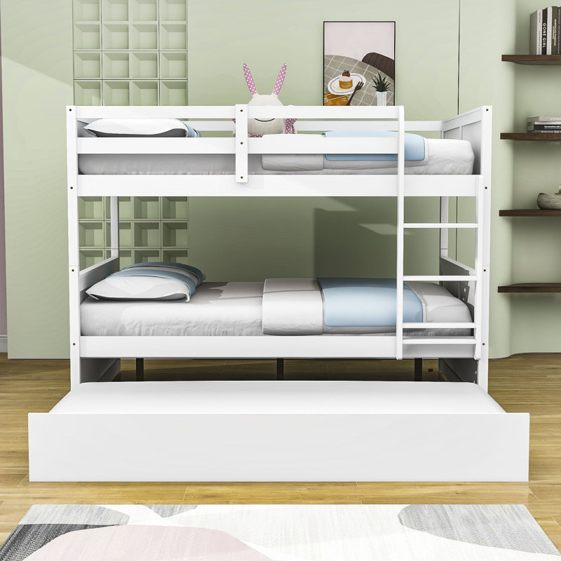 Lit superposé double au-dessus de double avec lit gigogne simple, Blanc